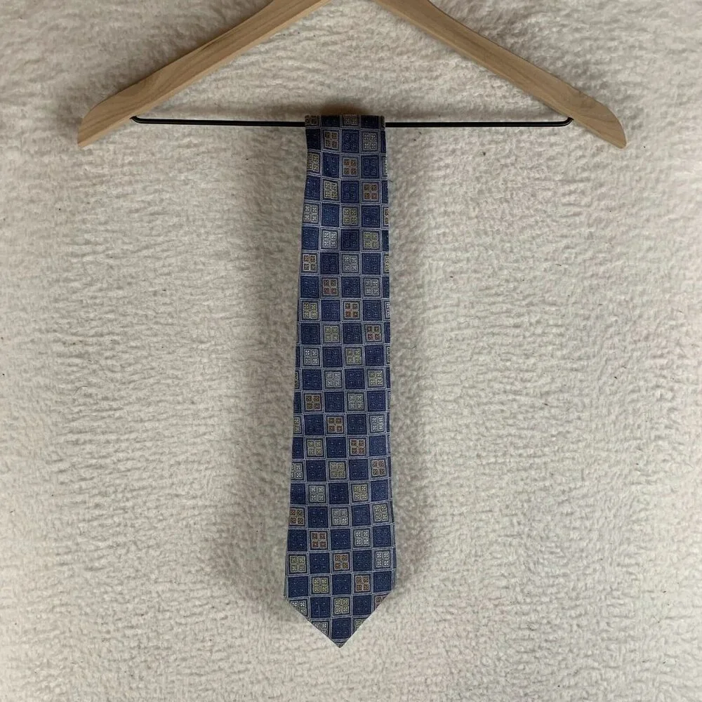 Paul Fredrick Neck Tie Mens Blue Plaid Italien‎ Silk Formal Classic Oxford 9589